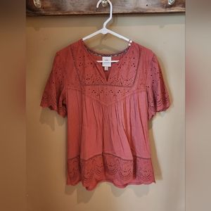 Knox Rose Eyelet Top, Women's Size Medium,  Muted Burnt Orange